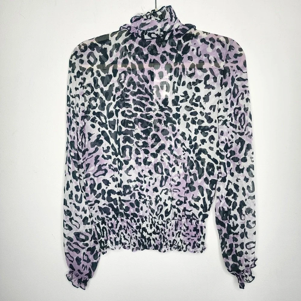 ISABELLA RODRIGUEZ Woman's M Animal Print Purple‎ TOP RUFFLE Long Sleeve READ